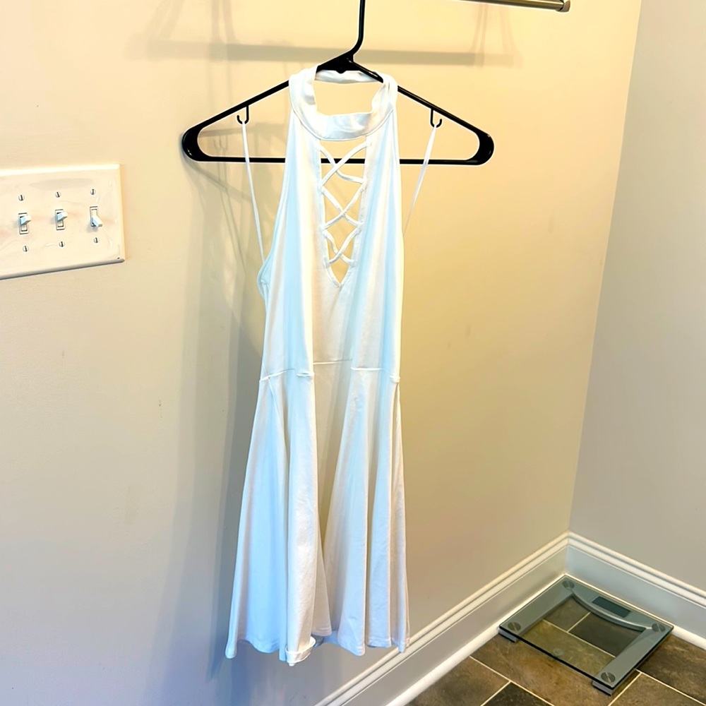 White halter dress with choker neck